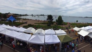 A panorama of downtown Grand Marais during the Arts Festival.