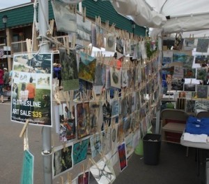The Clothesline Art Sale Fundraiser features 5x7 pieces donated by artists.