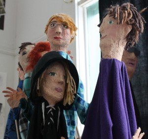 A few of the papier mache puppets on exhibit at the Grand Marais Art Colony.