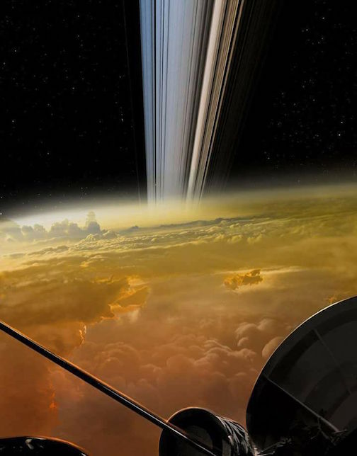 The Cassini spacecraft taking the closest picture of Saturn in history."