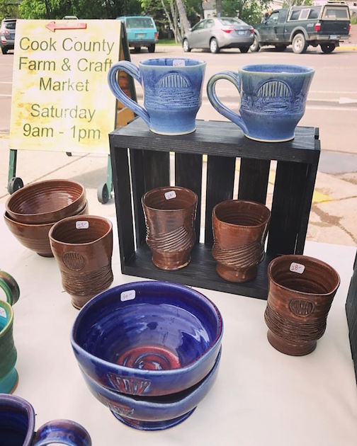 Hannah Laky has her pottery at the Cook County Market.