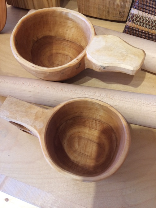 These handcarved Norwegian Ale Bowls by Alex Yerks are at the North House Folk School store.