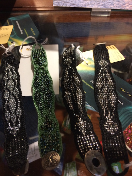 Woven bead bracelets by Margaret Duncan are at the Johnson Heritage Post Gallery Shop.