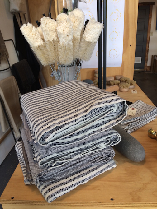 Linen throw by Fog Linen, carafe brushes.