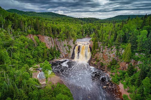 High Falls at Tettegouche State Park by Christian Dalbec. (drone photo.)