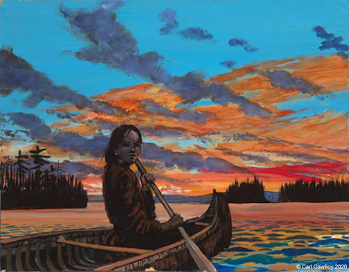 Slipping Into the West by Carl Gawboy, is one of the paintings in his retrospective exhibit on fiefs at the Tweed Museum of Art.