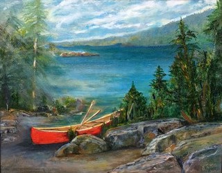 The painting, Red Canoe, by Barb Tuttle is one of the items in the Gunflint Trail Historical Association's Online Auction, which starts Friday. Check it out here.