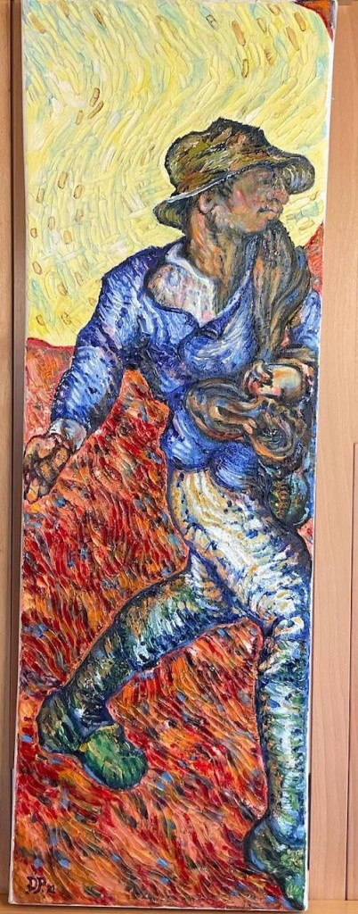 The Sower by Susan Marie Gecas. oil and Swarovskyi crystal. Started in 1995, finished 2021.