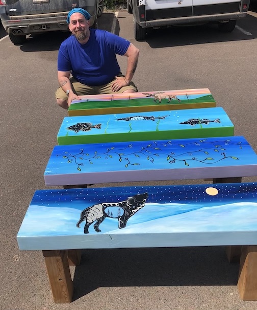 Sam Zimmerman has painted four benches that will be installed at Chik-Walk