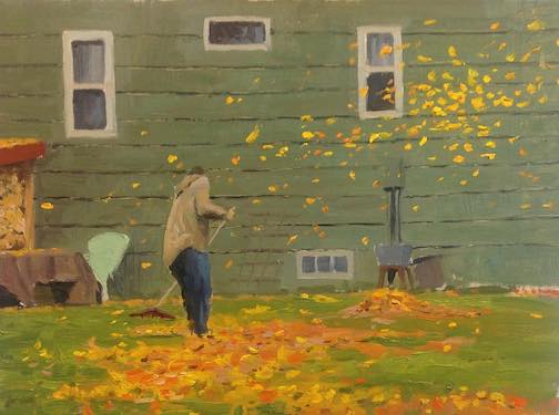 Sometimes they fall like rain, oil, painting by Neil Sherman completed a few years ago.
