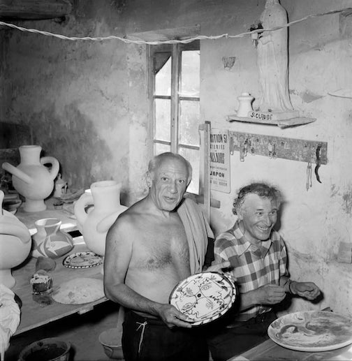 Marc Chagall, right,  and Pablo Picasso at the Madoura Ceramics workshop, Vallauris,-France,-1948. Photo Reporter AssociesGamma Features.Vallauris-France-1948.-hoto-Reporter-AssociesGamma-Features.