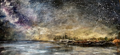 Milky Way Sky over Cove Point Peninsula 2022. Painting by Deborah Birkland