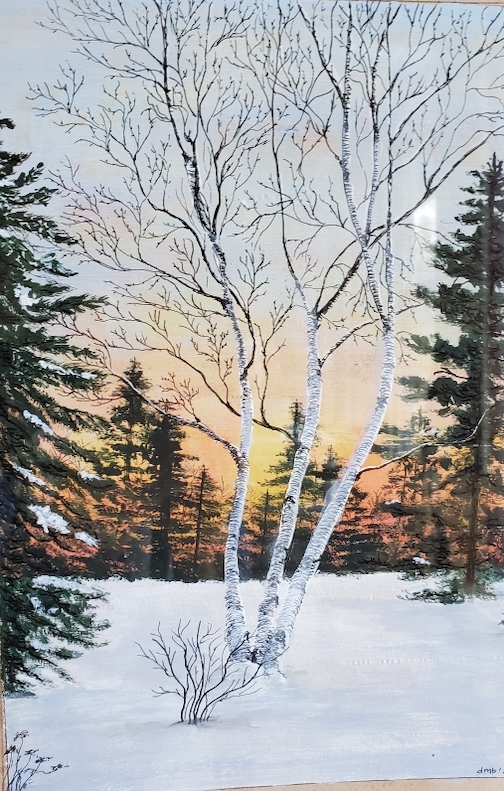 Early morning, Lutsen, acrylic and pen and ink, by Diane Booth.