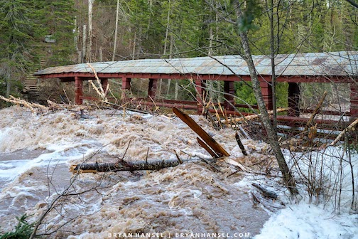 Flood damage. The lower bridge at Lutsen Resort. Photo by Bryan Hansel.