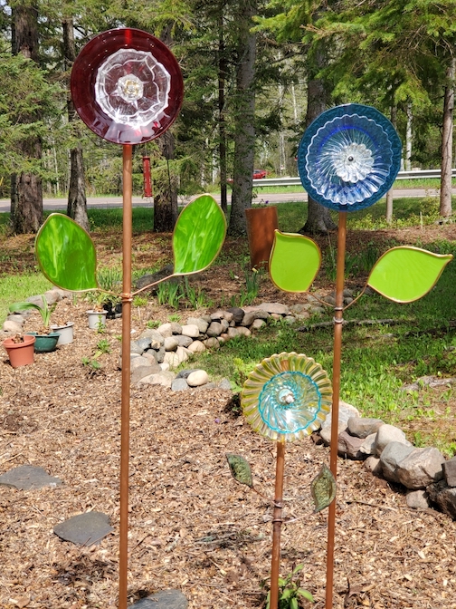 Glass garden ornaments by Diane Booth.