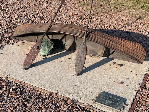 "Camping at the Edge of Nature and Culture," iron and bronze, by Wayne Portratz. The sculpture is located near the Coast Guard Station parking lot.
