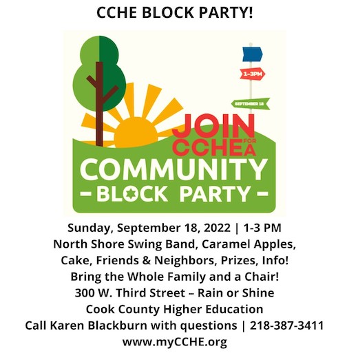 Cook county higher education will hold a block party to celebrate its 25th anniversary on Sunday from one to 3 pm.
