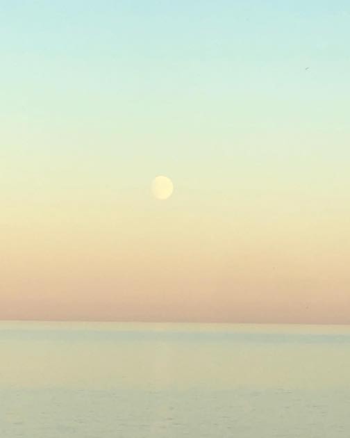 Pastel moonrise over Lake Superior by Lin Salisbury.