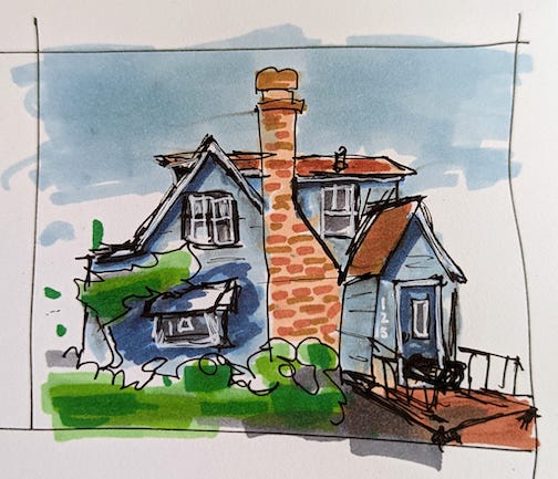 Expressive Architecture, watercolor and magic marker by Bryan Hansel.