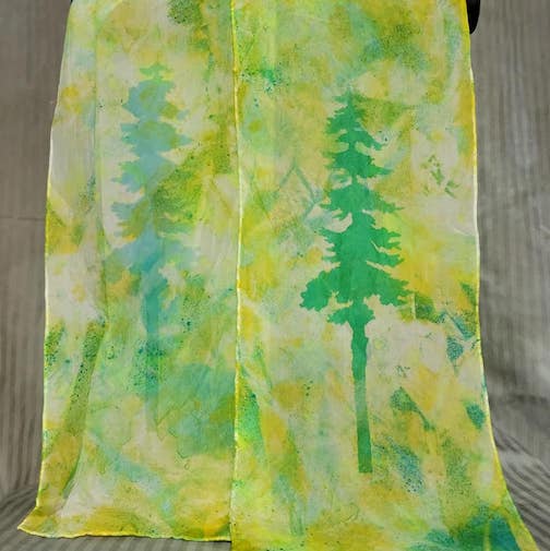 Hand-dyed silk scaves by Julie Arthur. Julie is one of the artits participating in the pop-up Sle at Surfside on Friday.