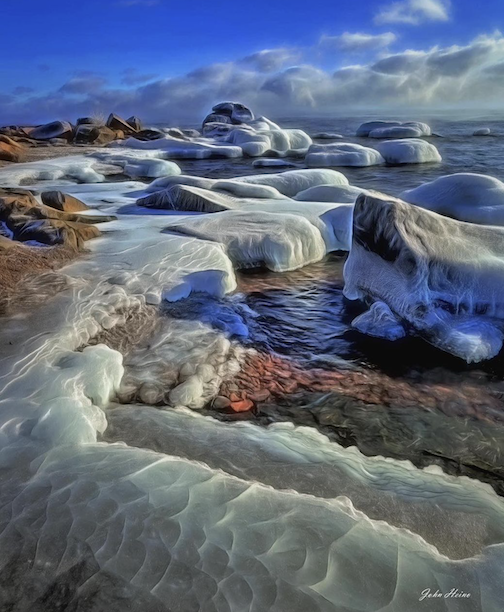 January ice riffs by Lake Superior by John Heino.