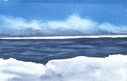 Lake Superior winter view by Janet zmoore, watercolor