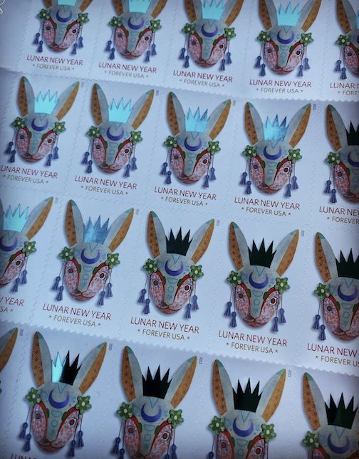 Year of the Rabbit stamps from USPS by Brigette Binesikwe Nies.