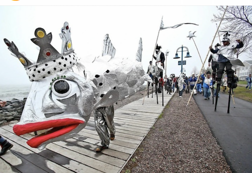 The Magic Smelt Prade, put on by the Duluth Puppet Group, will be held on Sunday, May 28. The parade starts at the Lift Bridge at 3:30 pm and proceeds down the Lakewalk to the Zeitgest  Arts Cafe. Everyone is welcome to join in. Wear something silver!