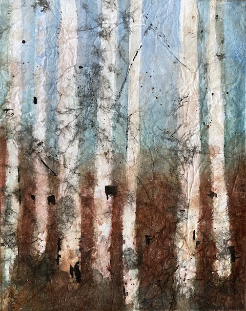 Birch Tree Love, watercolor, by Sue Rauschenfels, is one of the paintings on view at the Cedar Coffee Company in Two Harbors.