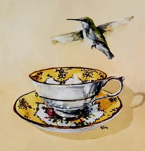 From the series, Birds on a Cup. acrylic, by Gina Adams.