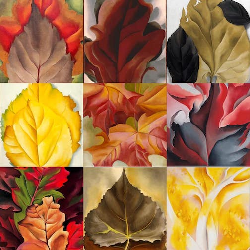 Happy First Day of Fall, thumbnails from Georgia O'Keeffe paintings. Collage by Cheryl Palmer Karo.