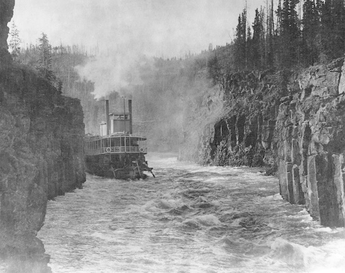 The Clifford Sifton shooting the rapids of Miles Canyon on the Yukon River during the Klondike Gold Rush, c. 1900. Photo courtesy of the Vancouver Archives