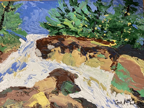 French River Falls, Quetico, oil, by Tom McCann.