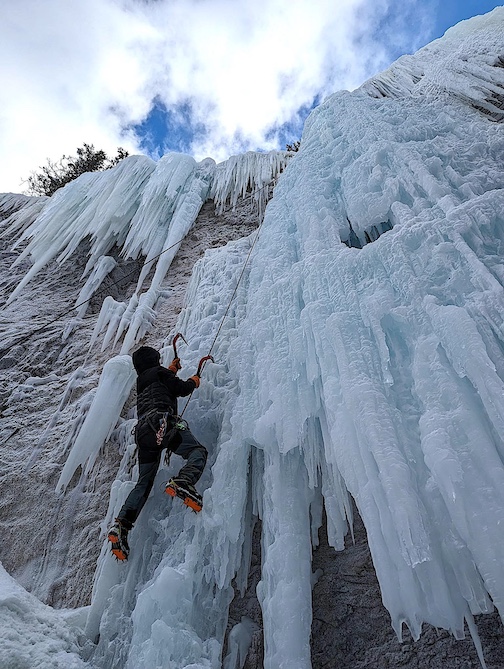 Ice Fall climbing in Alaska by Lonnie Dupre.