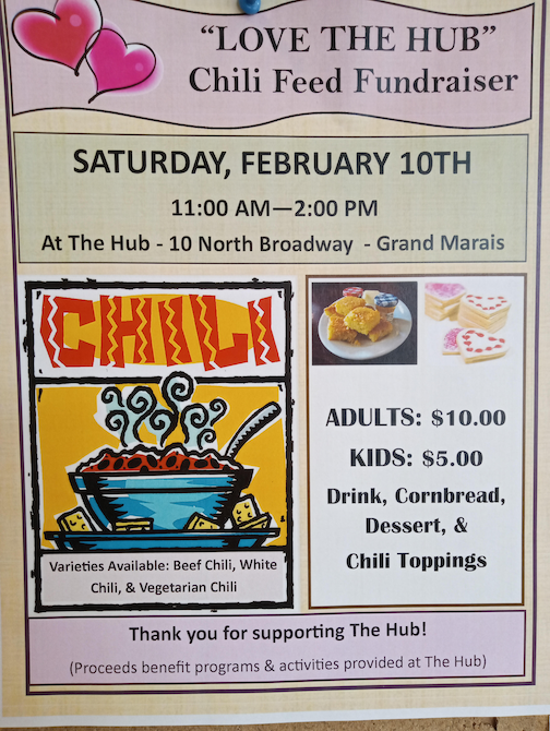 The Hub will hold a Chili Feed Fundraiser Feb. 10 from 11 am to 2 pm on Saturday.