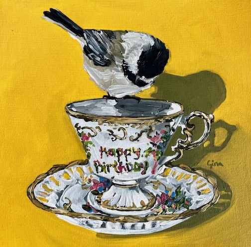Gina Aams is one of the ar tists who will be featured Market at the Hub on Feb 1 She has paitings, cards and art tea towels.