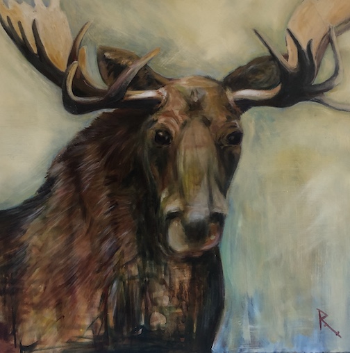 Gunflint Trail Moose With Overcast Skies, oil, by Rachael Rae Klesser