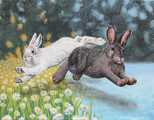 Change in the Hare, arcylic on canvas, by the ric Klepinger, part of t Voyageur Artists ‘Art on Tap: Transitions’ group show at Castle Danger Brewery