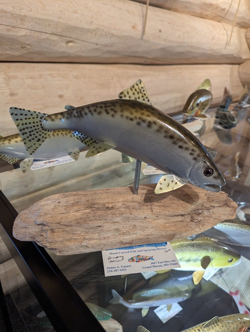 The fiahing opener this weekend. Artist James Vannet has has a fishing lure exhibit at the Heritage Post Art Gallery.