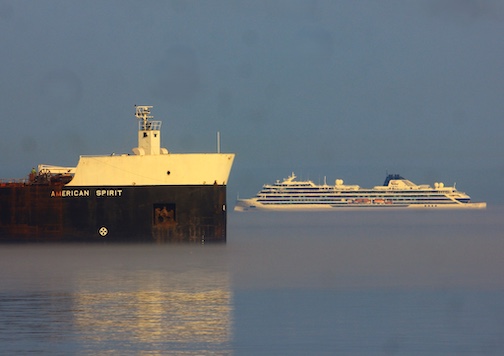 Not many places in the world were you get an Cruise ship and an Ore boat in the same photo by Matthew Pastick.