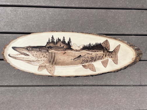 On the North Shore, pyrography, by . Ian Veihman He is exhibiting at Tettegouche State Park this month.