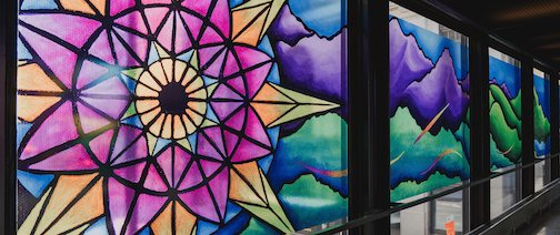 A mural entitled El Vaivén by Zamara Cuyún is currently on view at the Minnesota Museum of American Art.
