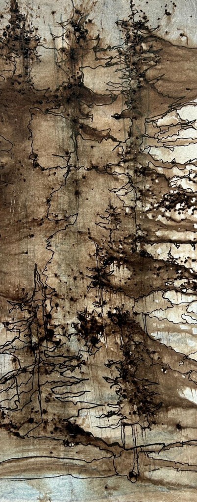 A Memory of Trees, lnut ink crystals and carbon ink, by Kim Dayton.