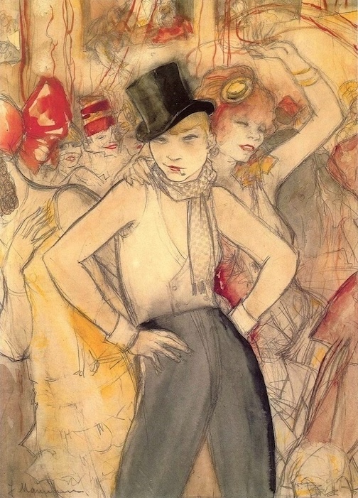 The Observer, 1927. Watercolor and pencil on paper, by Jeanne Mammen, German.