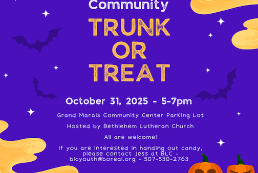 Trunk or Treat to be held at the Community Center from 5-7 pm on Halloween.