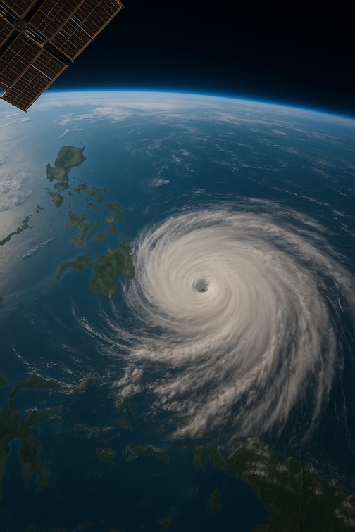 Typhoon Tino Explodes in Strength as seen from the International Space Station. Typhoon Tino as seen from the International Space Station earlier this week. Areas in the Philippines sustained flooding and landslides when it hit. Photo courtesy of Jeffrey Doty.