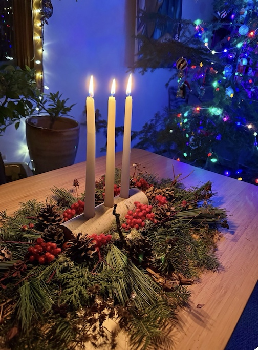 A Yule Log made from forest treasures by Lori Erickson. Photo by Chuck Olsen.
