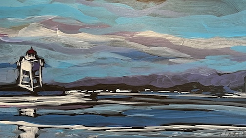 Grand Marais Lighthouse, acrylic, by Kat Corrigan.