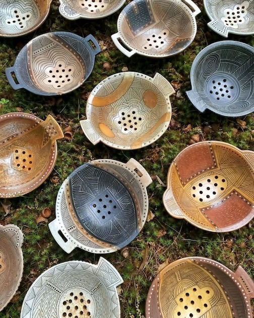 Collanders, stoneware and porcelain, by James Guggina.