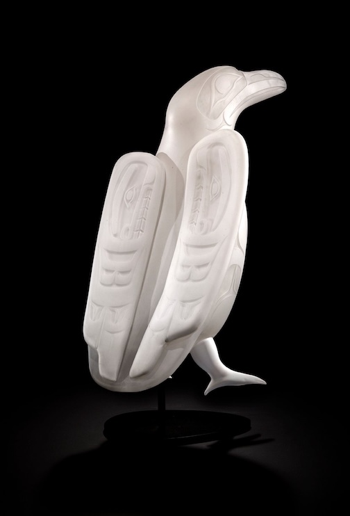 White Raven, blown and sand-carved glass by Preston Singletary Glass. Photo by Russell Johnson,